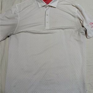 johnnie-O White Polo with Pink Dots